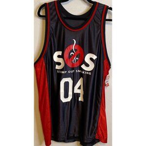 Vintage Old Stock  SOS Tobacco Free Jersey Shirt USA Nylon Black Red LARGE